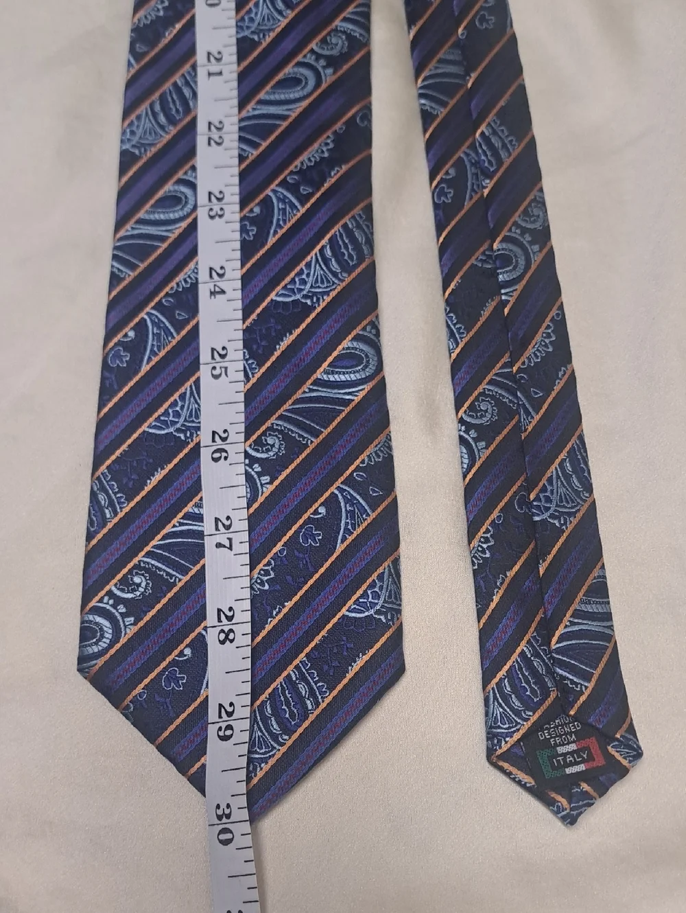 GIANFRANCO ITALY Stylish Striped Tie -Muti-color Blue , Black , Orange and Grey